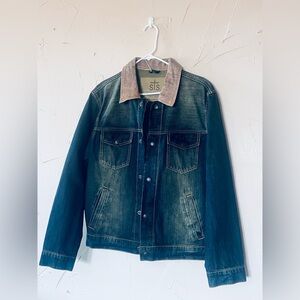 STS Blue Denim Jacket with leather collar mens western cowboy size small NWT